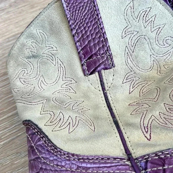 VTG. Ariat Fatbaby PURPLE /BONE CROCODILE PRINT Leather Mid Calf Boots Size 6.5 - Picture 16 of 16